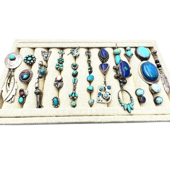 Southwest Native Sterling Silver Turquoise Single Earrings Wear Or Craft 71 Gram - Picture 1 of 6